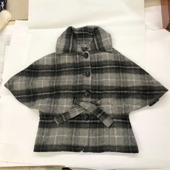 Talbots Grey Plaid Wool Blend Cape Coat Women’s S/M - Picture 1 of 4